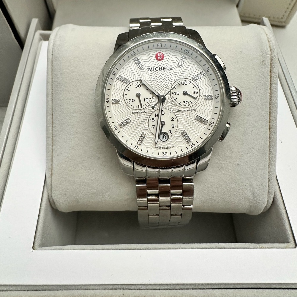 MICHELE Watch Uptown Diamond Dial Stainless Steel 39MM